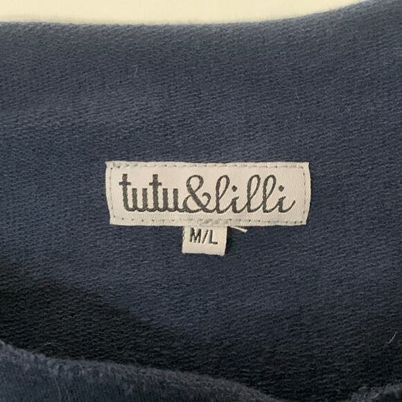 Tutu Lilli ML Womens Navy Mock Neck Relaxed Sweatshirt Top Boxy Lagenlook - Picture 3 of 9